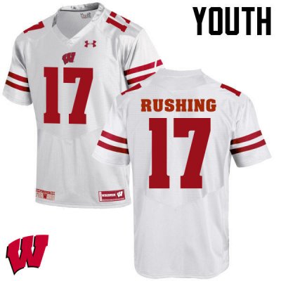 Youth Wisconsin Badgers NCAA #17 George Rushing White Authentic Under Armour Stitched College Football Jersey QU31F84KK